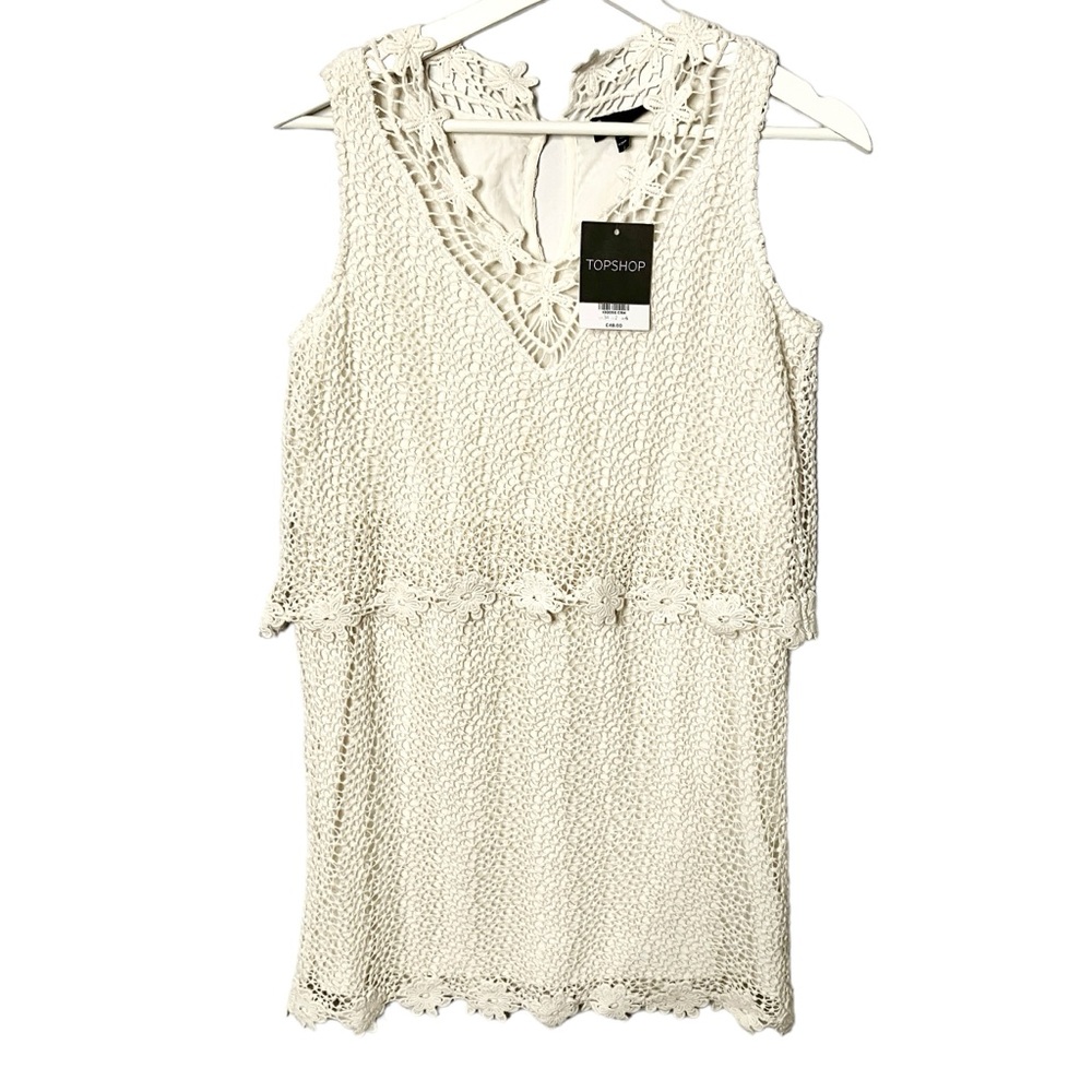 21. Top Shop Women’s Size 2 crochet mini dress ivory floral NWT - Picture 7 of 16